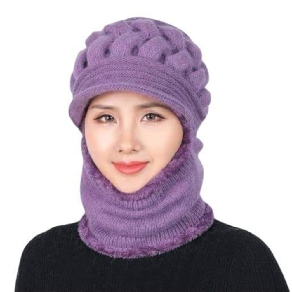 7123 Winter Beanie Hat Peruvian Circle Scarf Set Warm Chunky Cable Knit
